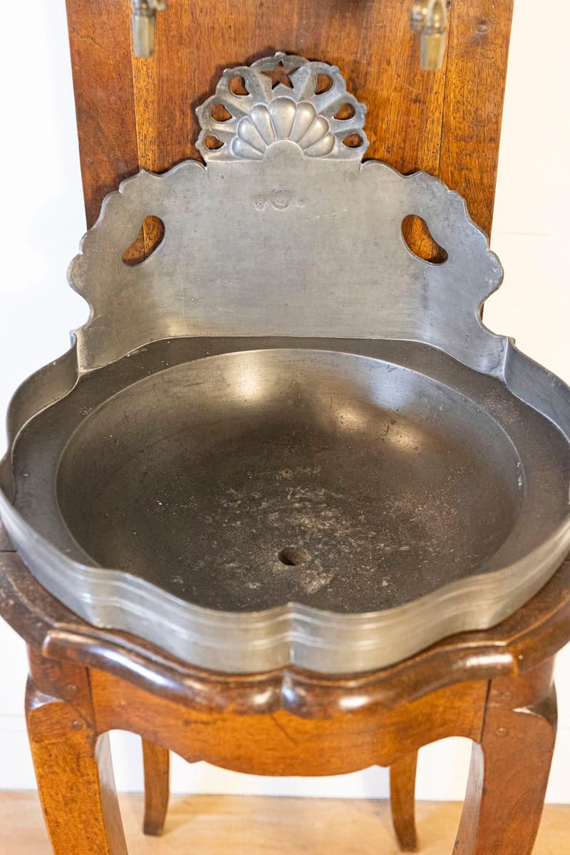 French Late 18th Century Louis XV Pewter Lavabo Mounted on Walnut Stand - JAA