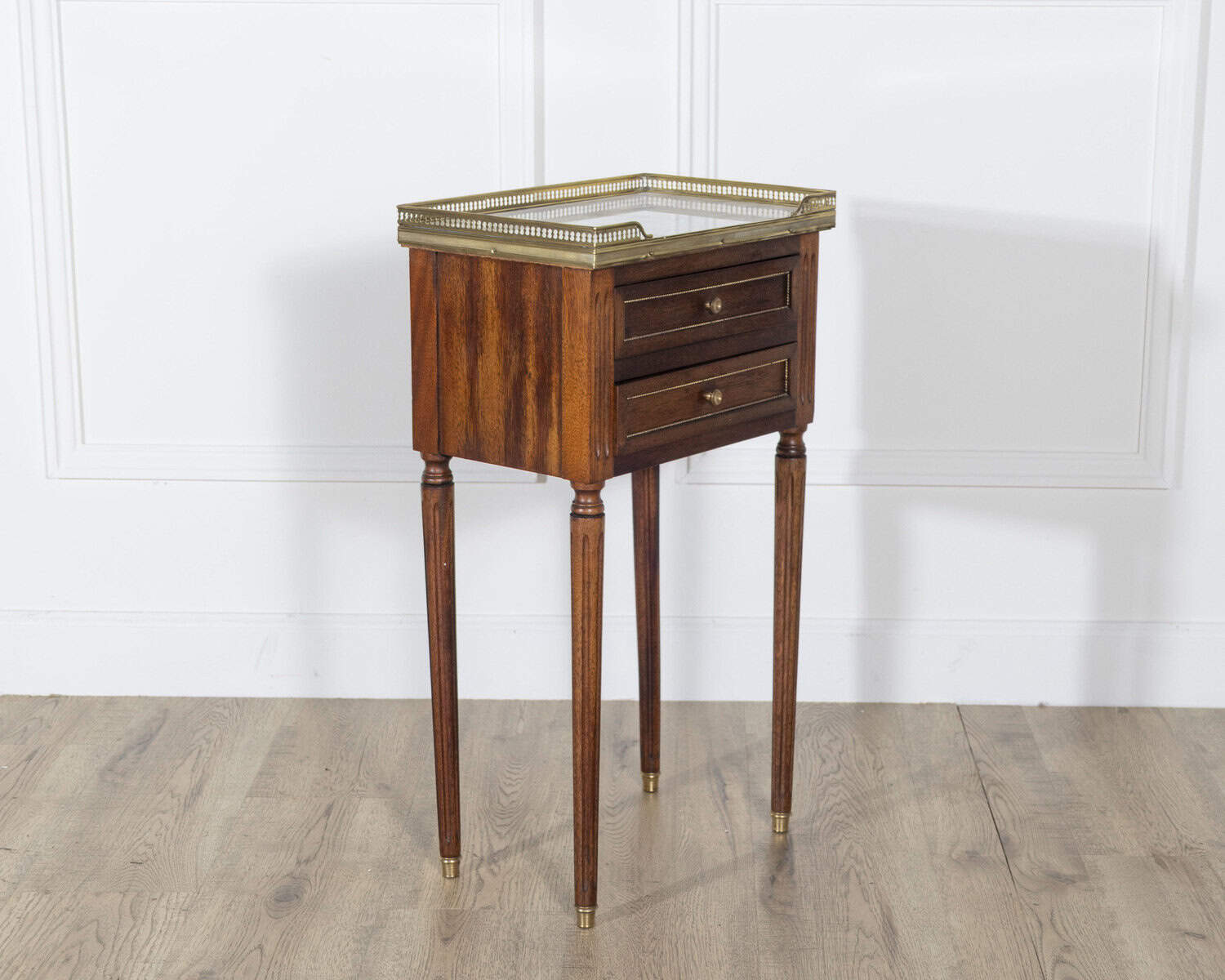 Pair of Louis XVI-Style Mahogany Bedside Tables with Marble Tops - JAA
