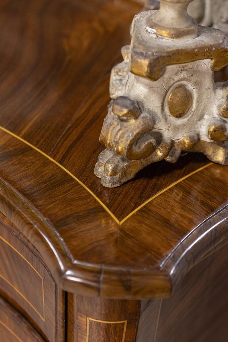 Tuscan 1890s Walnut and Mahogany Four-Drawer Commode with Banding Inlay - JAA