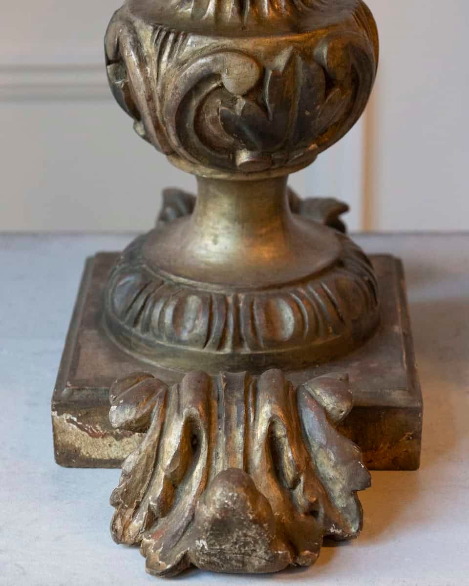 Exceptional Pair of 18th-Century Italian Silvered Wood Candlesticks with Angel Heads - JAA