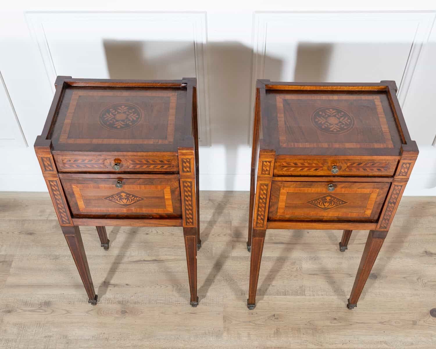 Second Half Of The 18th Century Inlayed And Veneered Neoclassic Bedside Tables - JAA