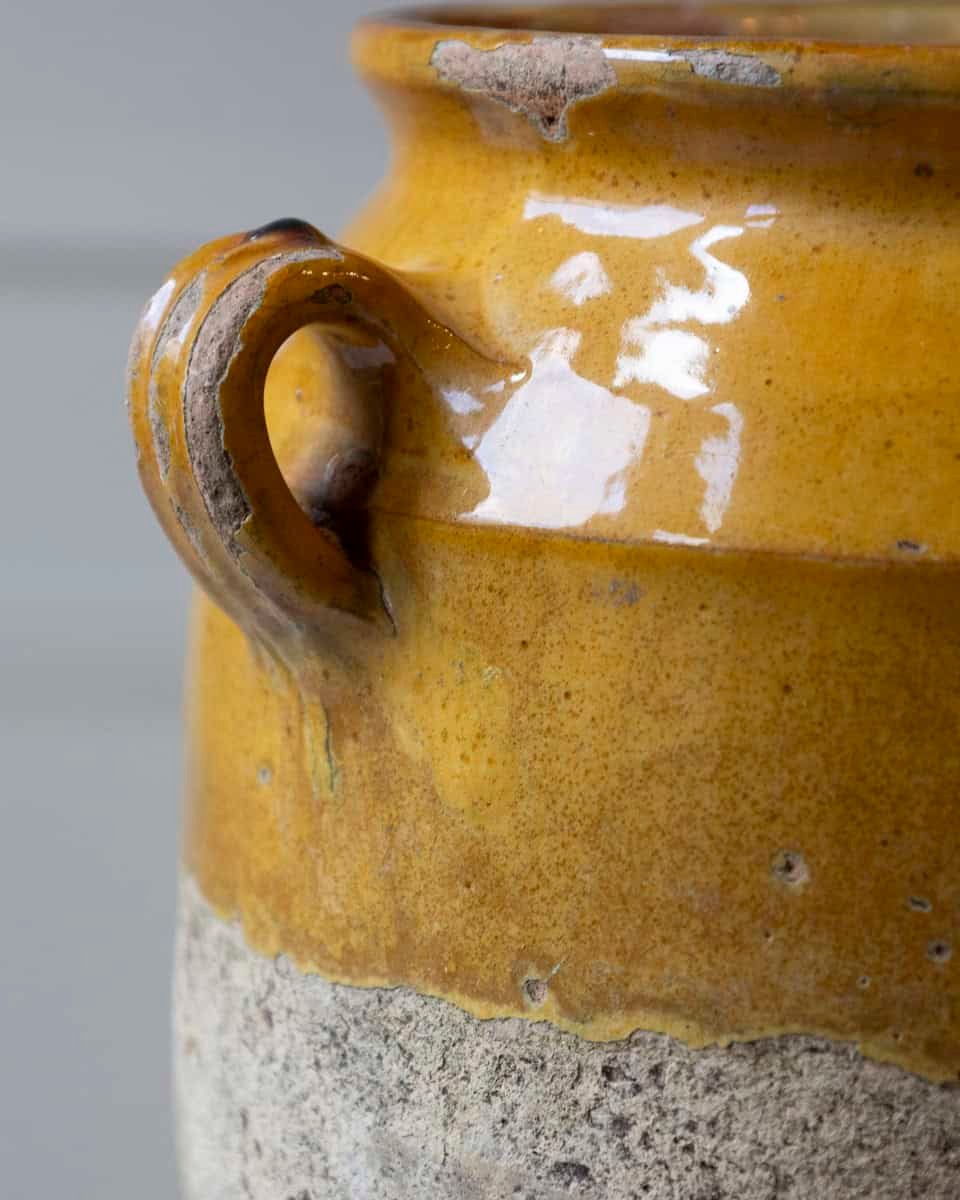 19th Century French Glazed Terracotta Jug with Ochre Yellow Glaze - JAA