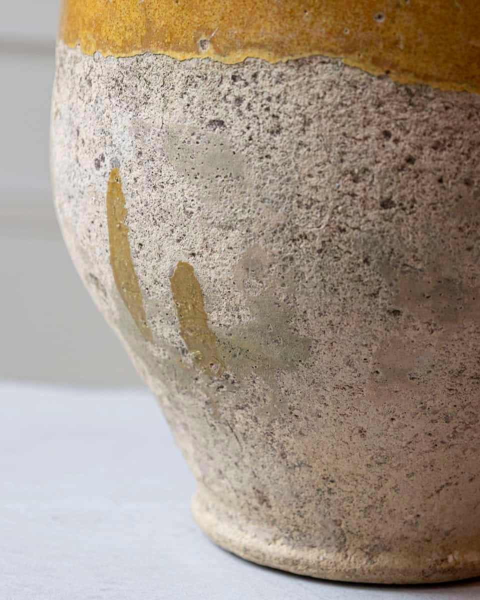 19th Century French Glazed Terracotta Jug with Ochre Yellow Glaze - JAA