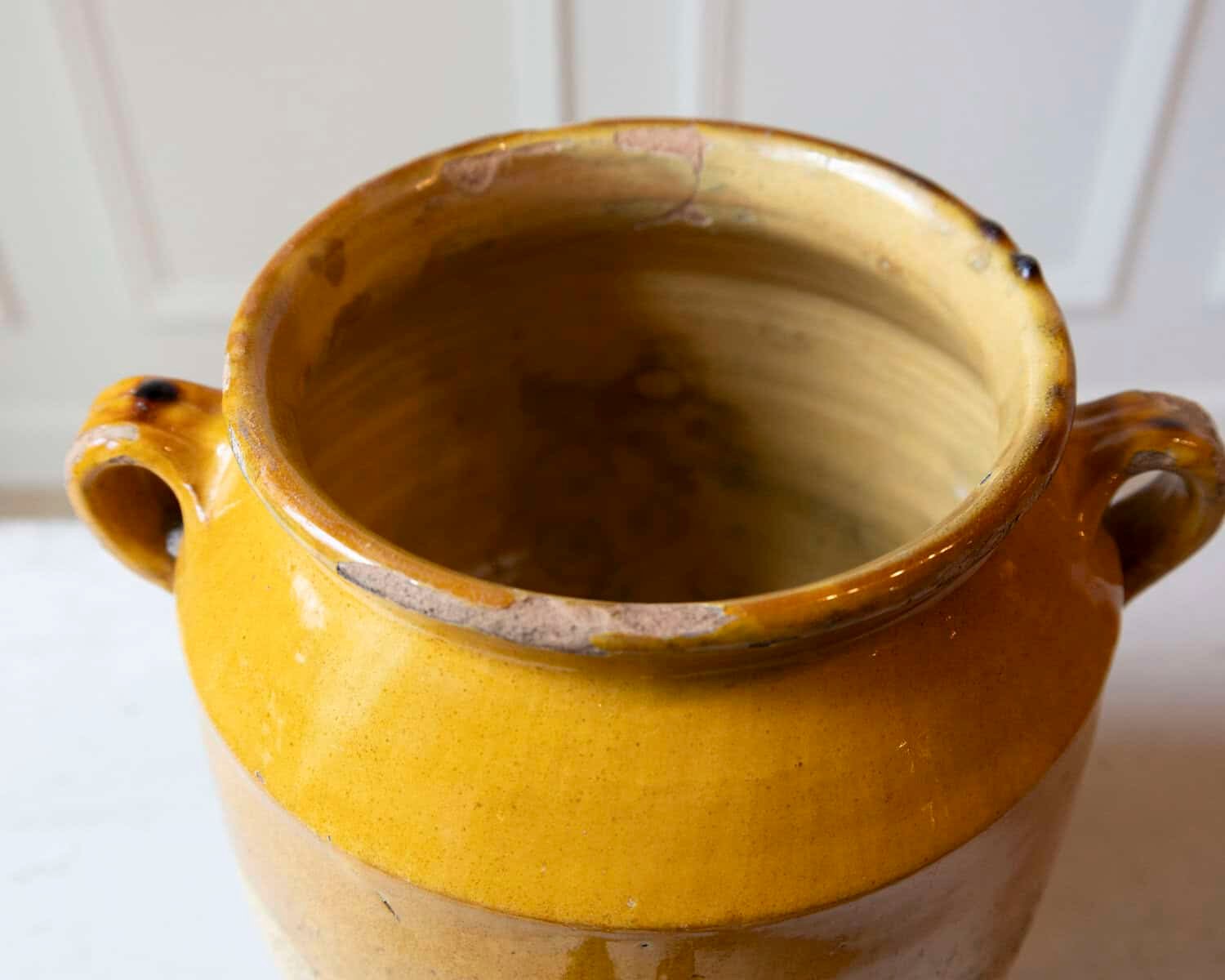 19th Century French Glazed Terracotta Jug with Ochre Yellow Glaze - JAA
