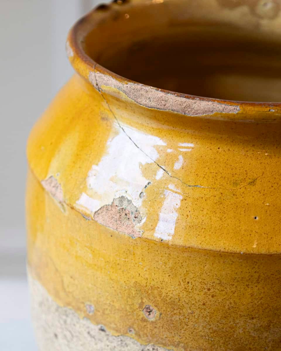 19th Century French Glazed Terracotta Jug with Ochre Yellow Glaze - JAA