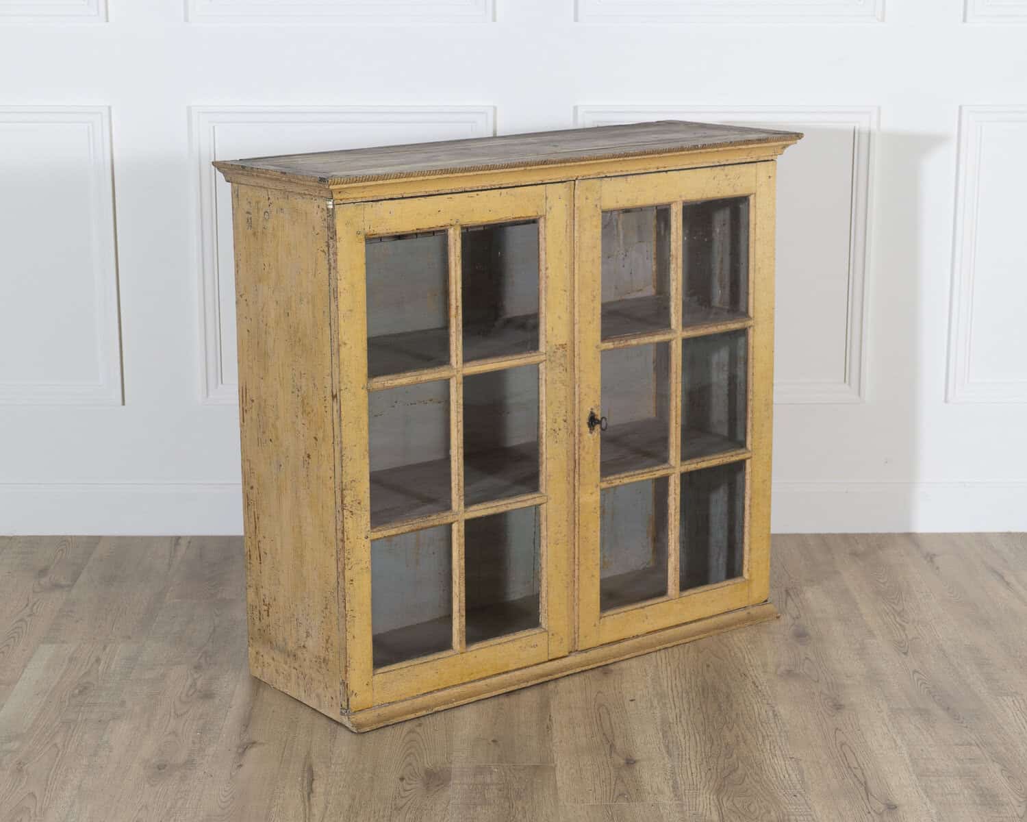 A period gustavian wall cabinet with glossed doors scraped to original outside and inside paint - JAA