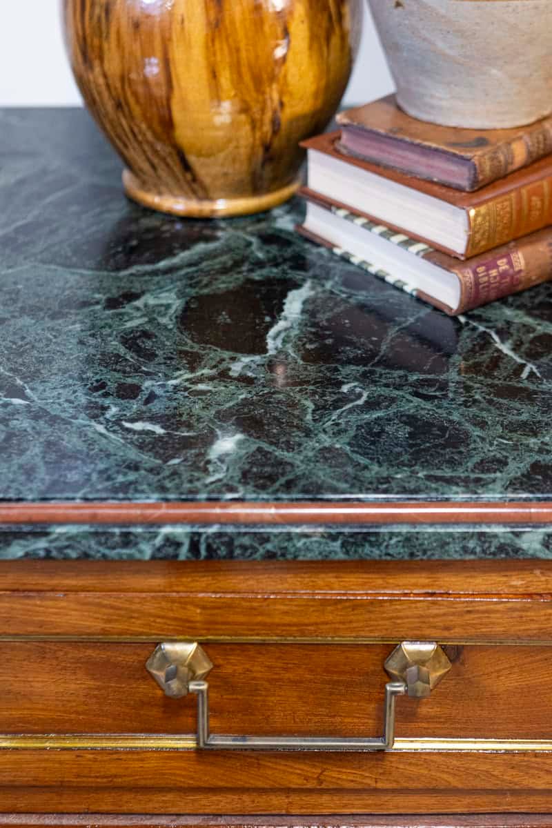 Italian Piemontese 1890s Three-Drawer Walnut Commode with Dark Green Marble Top - JAA