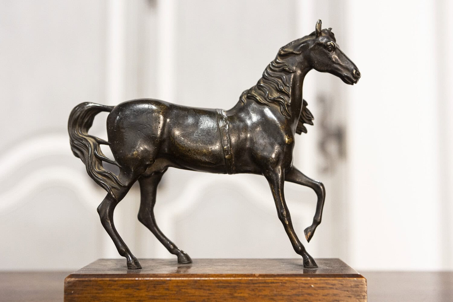 Italian Early 20th Century Bronze Horse Sculpture on Rectangular Wooden Base - JAA