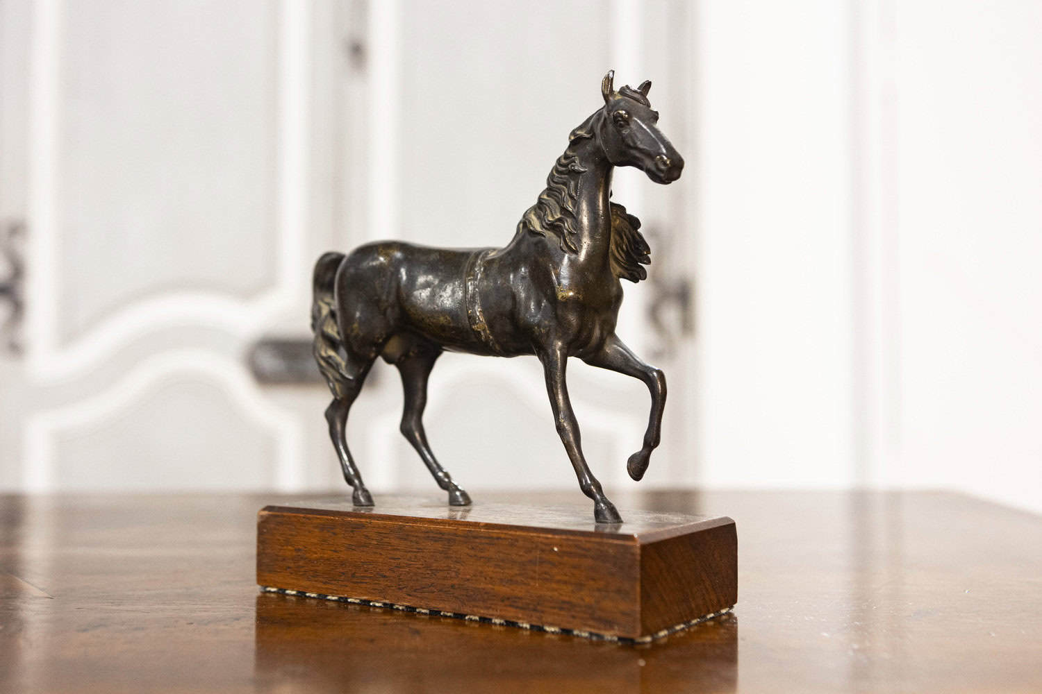 Italian Early 20th Century Bronze Horse Sculpture on Rectangular Wooden Base - JAA