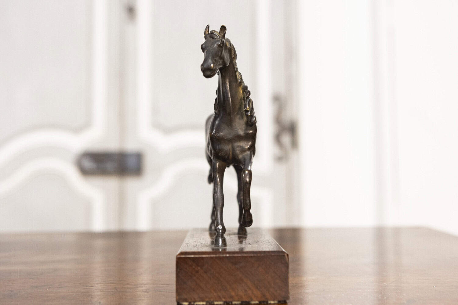 Italian Early 20th Century Bronze Horse Sculpture on Rectangular Wooden Base - JAA