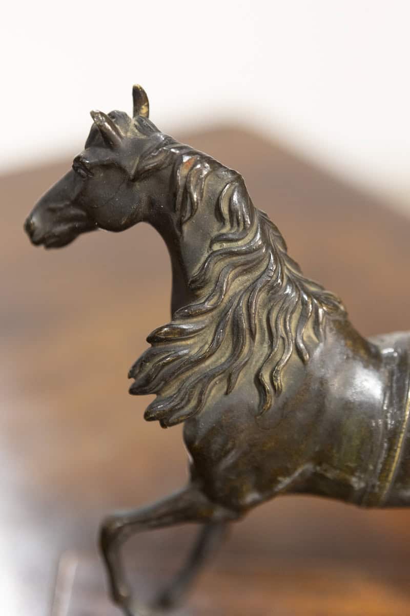 Italian Early 20th Century Bronze Horse Sculpture on Rectangular Wooden Base - JAA