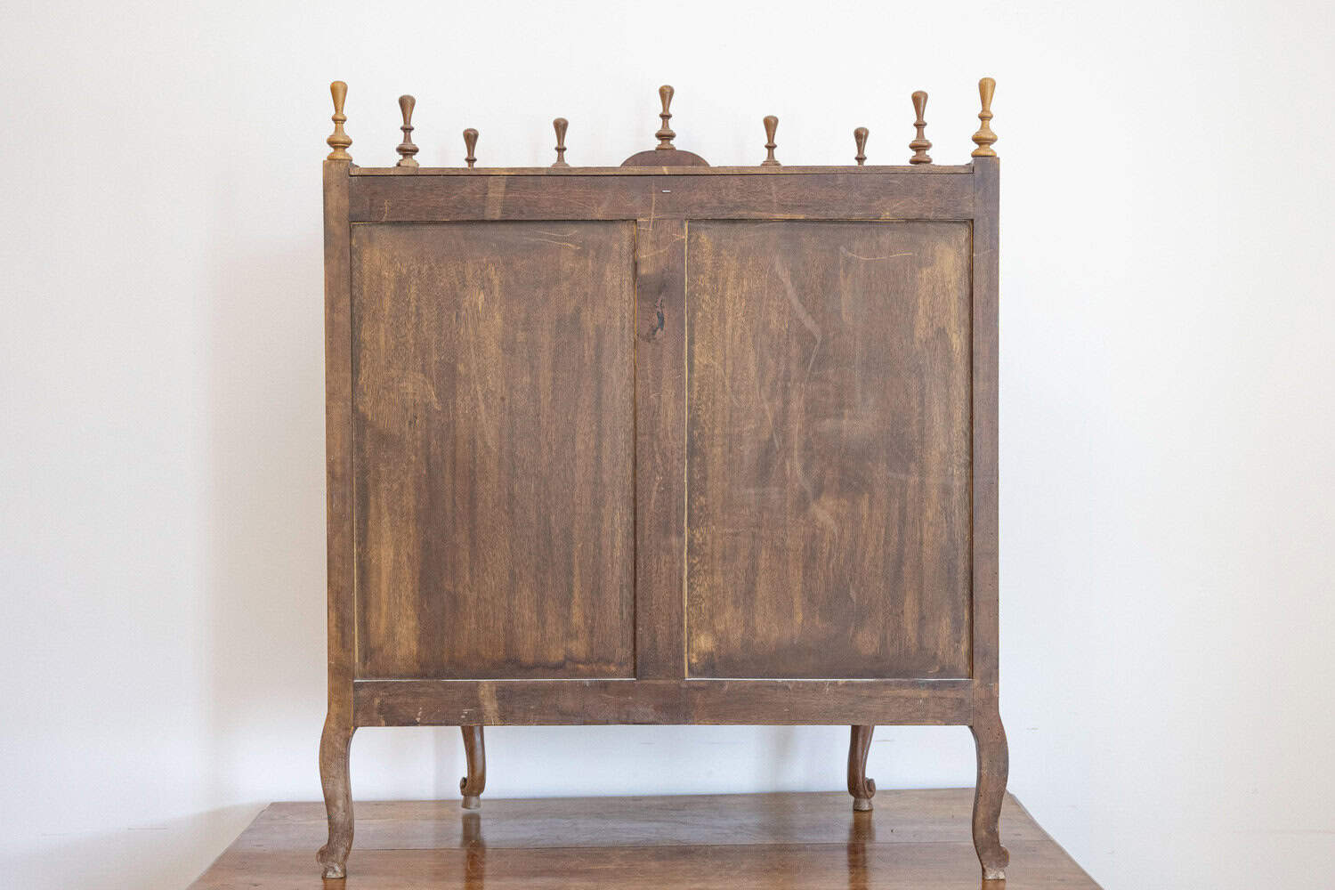 French Louis XV Style Walnut Display Cabinet with Carved Musical Instruments - JAA