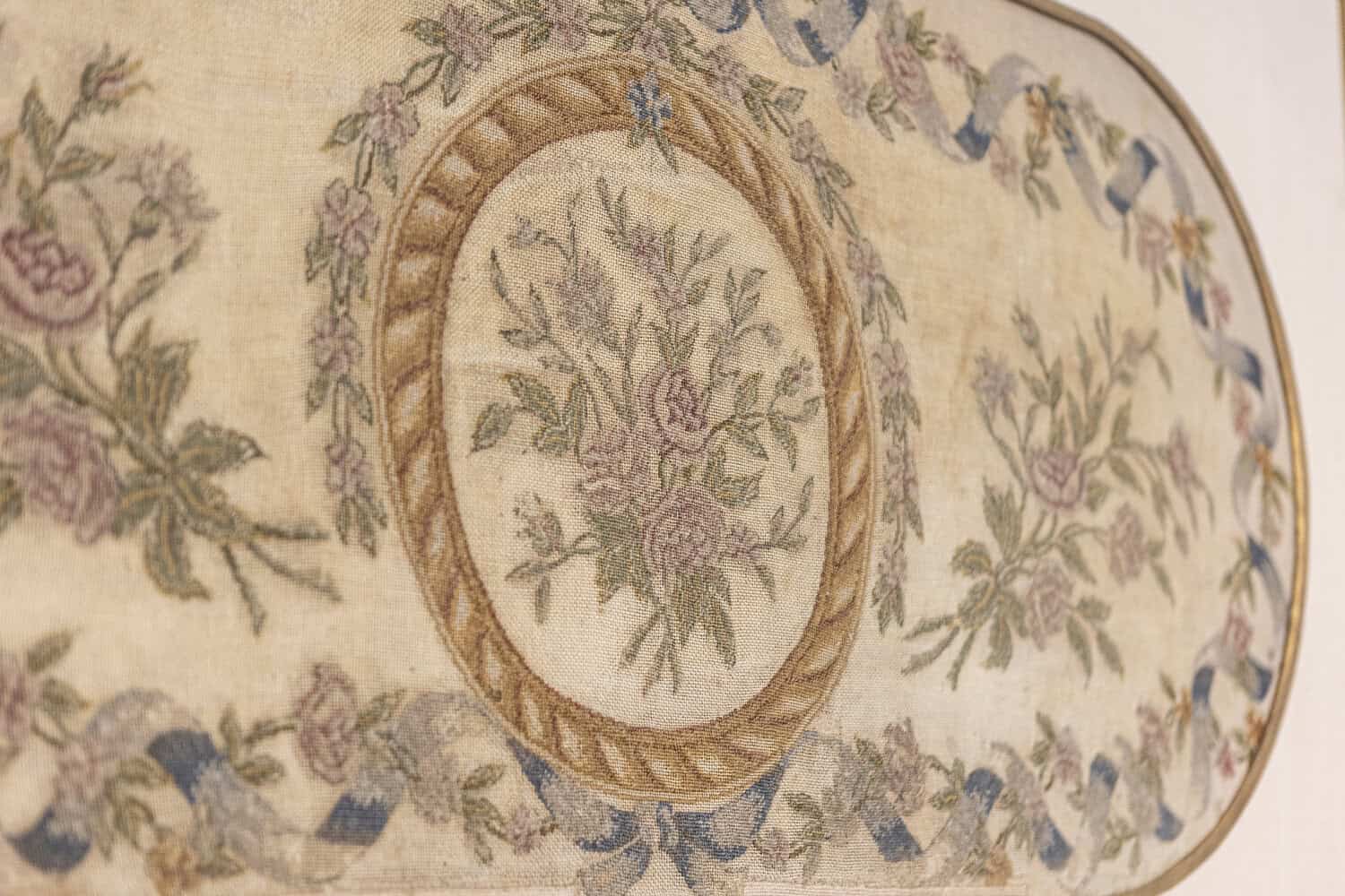French 19th Century Framed Needlepoint Tapestry with Ribbon and Floral Décor - JAA