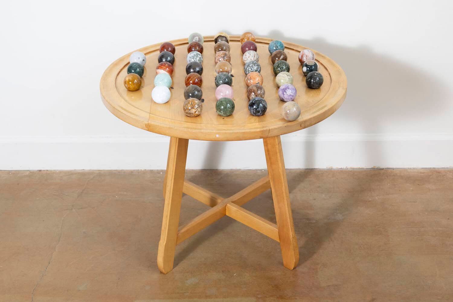19th-Century French Solitaire Game Table with Hand-Carved Marble Spheres - JAA