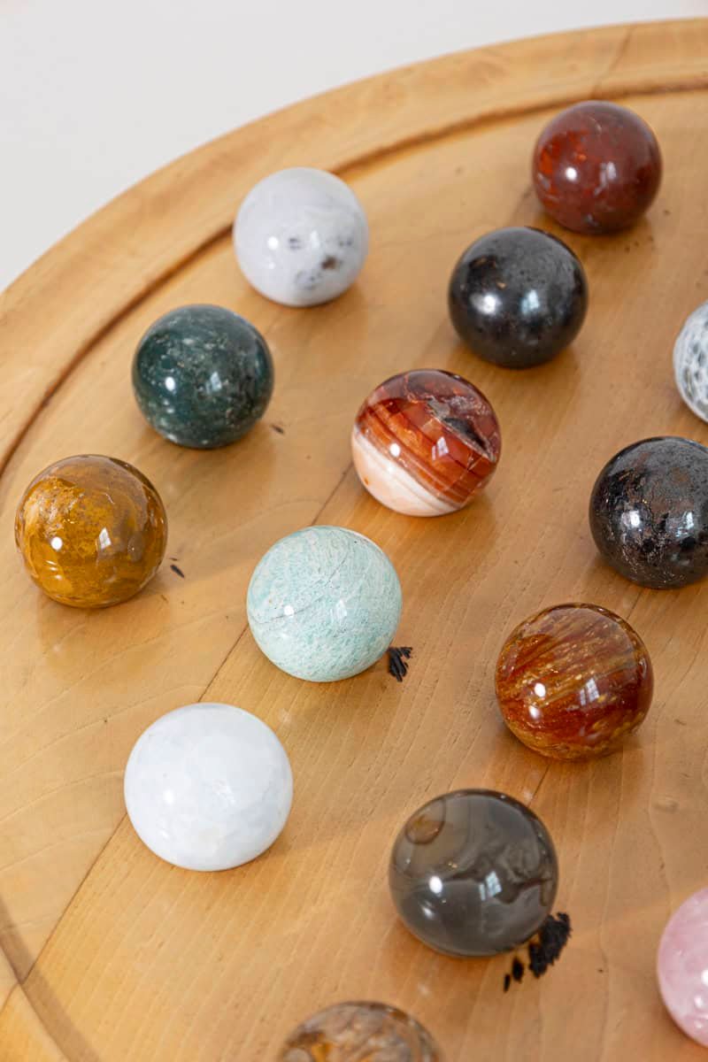 19th-Century French Solitaire Game Table with Hand-Carved Marble Spheres - JAA