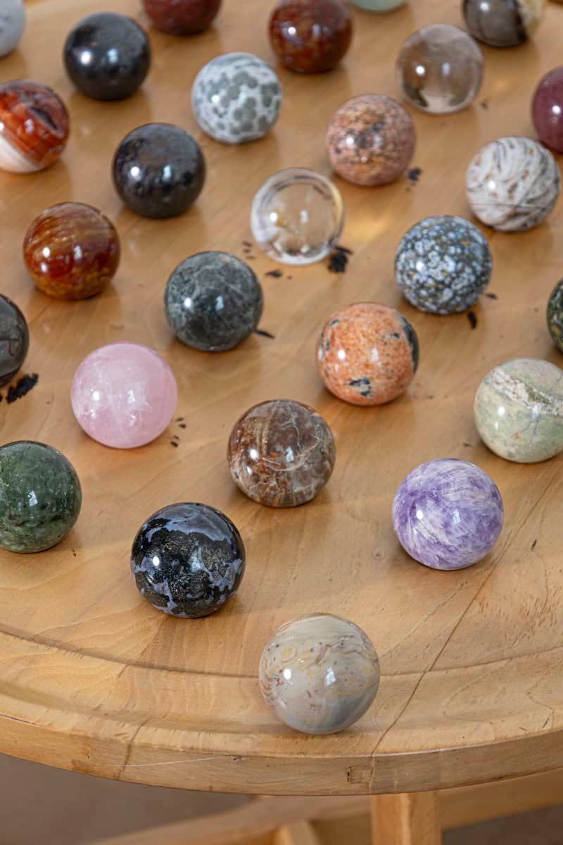 19th-Century French Solitaire Game Table with Hand-Carved Marble Spheres - JAA