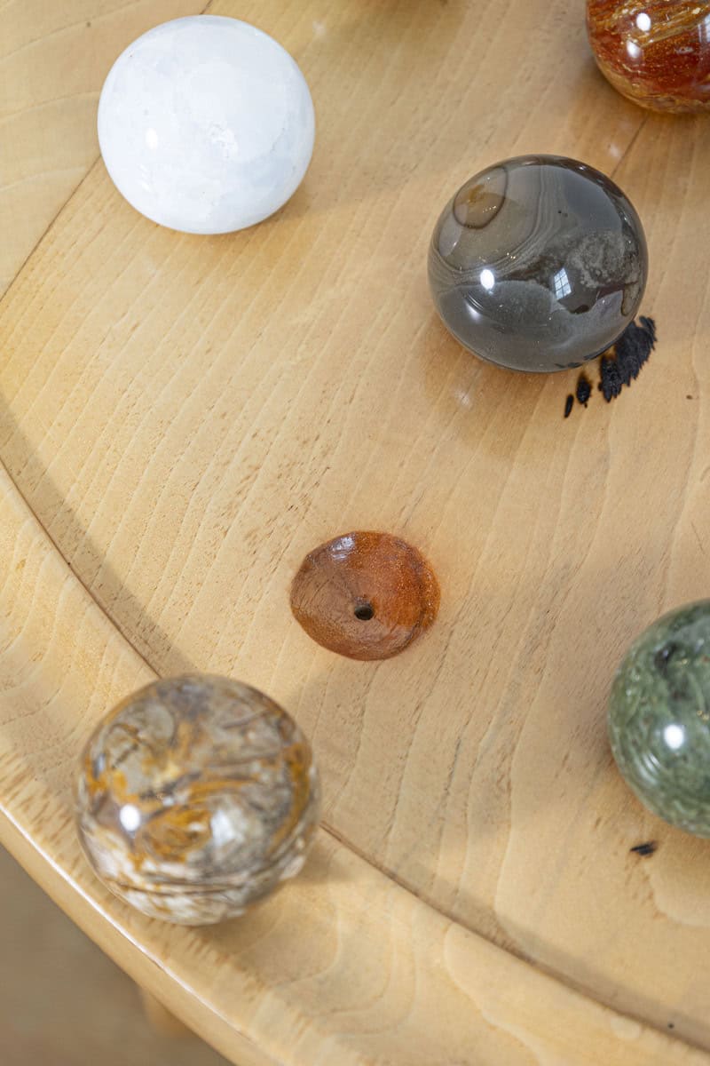 19th-Century French Solitaire Game Table with Hand-Carved Marble Spheres - JAA