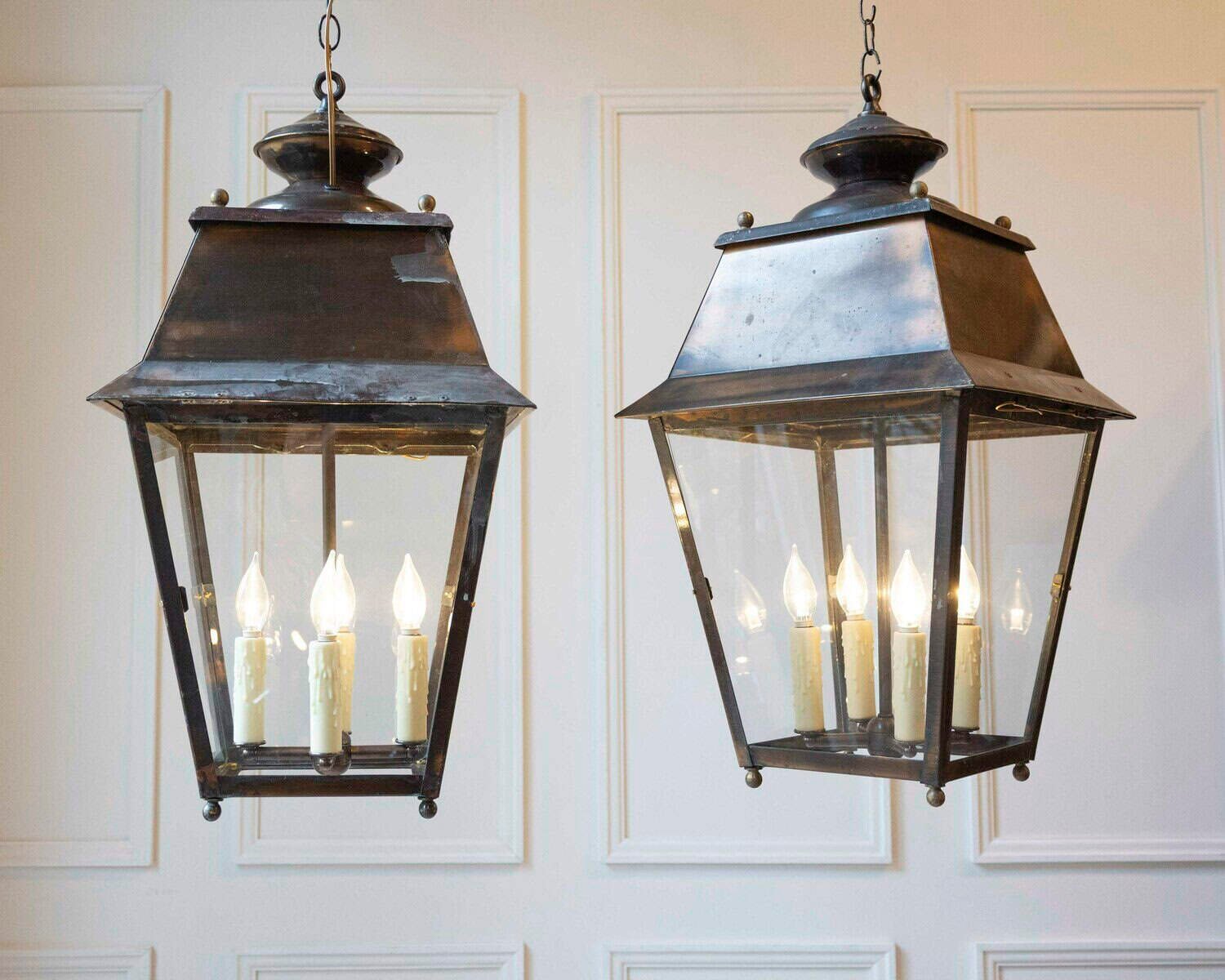 Pair of Early 20th-Century French Copper Hanging Lanterns - JAA