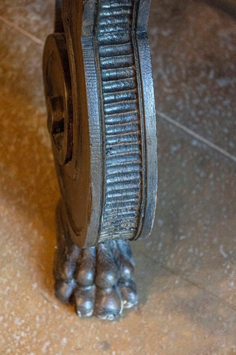 Italian 1920s Ebonized Walnut Dining Table with Carved S-Scroll Legs on Paw Feet - JAA