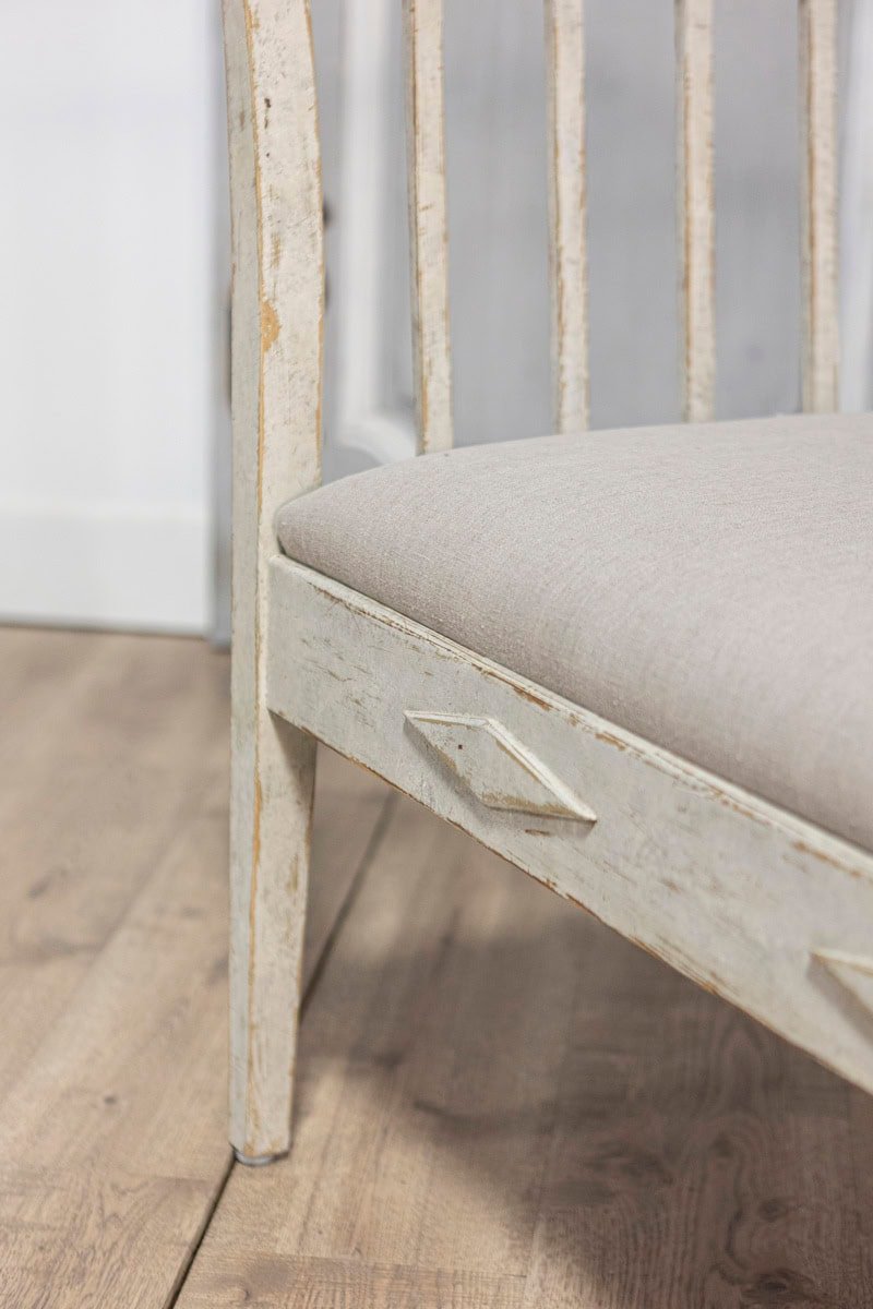 20th Century Swedish Gustavian Style Gray Painted Sofa Bench - JAA