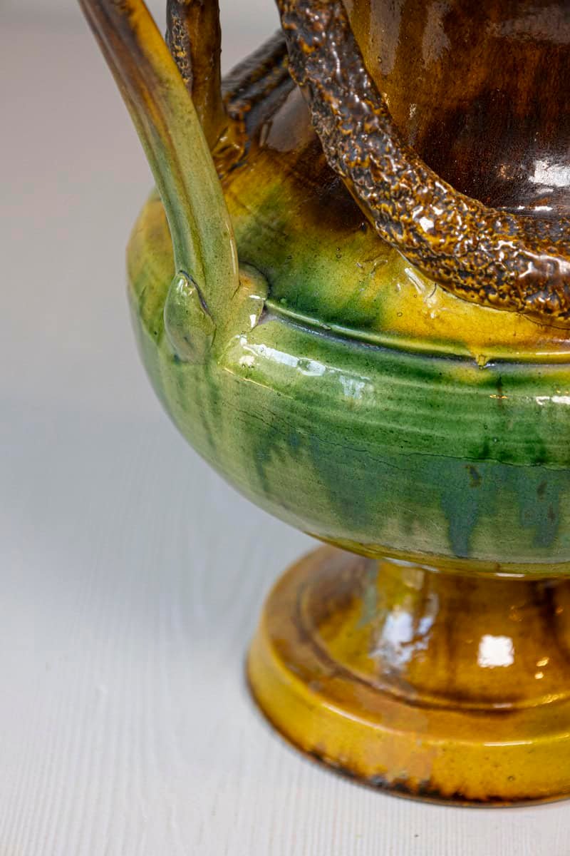 French Classical 19th Century Anduze Multi-Colored Glazed Vase with Swag Motifs - JAA