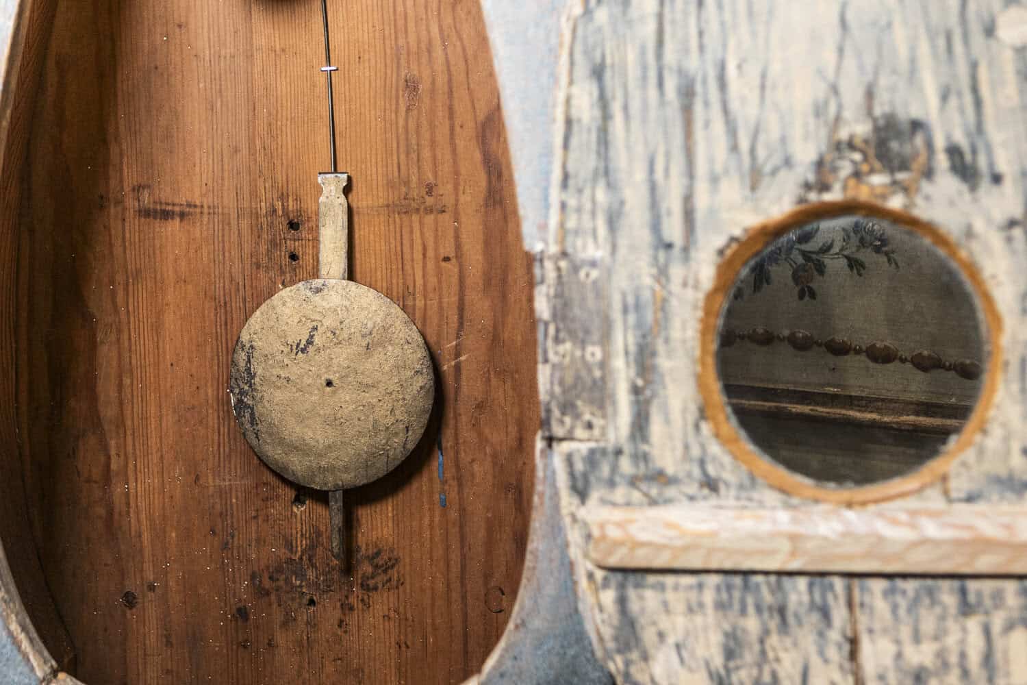 Swedish 1790s Long Case Mora Clock with Blue Gray Paint and Carved Crest - JAA