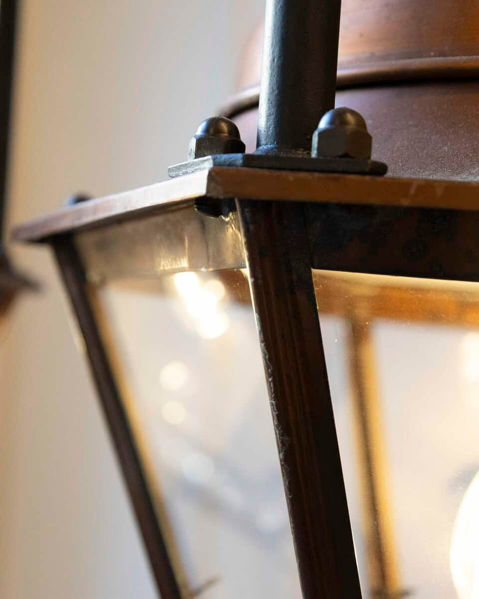 Pair of Early 20th-Century French Copper and Iron Hanging Lanterns - JAA