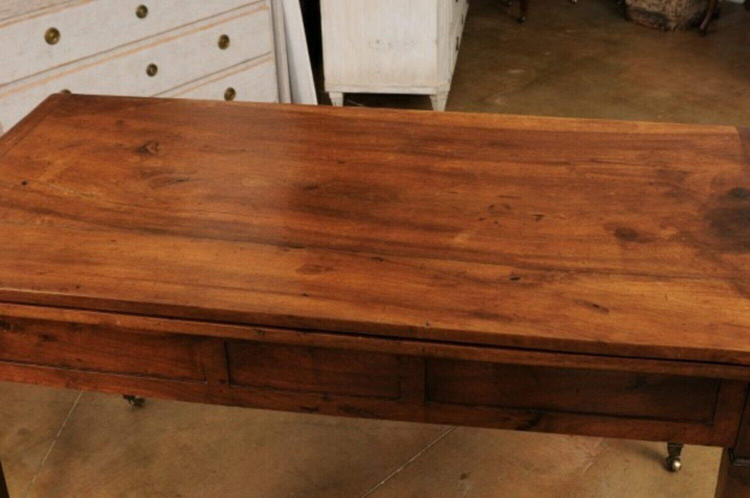 French Directoire Style 19th Century Walnut Table with Folding Top, Tapered Legs - JAA