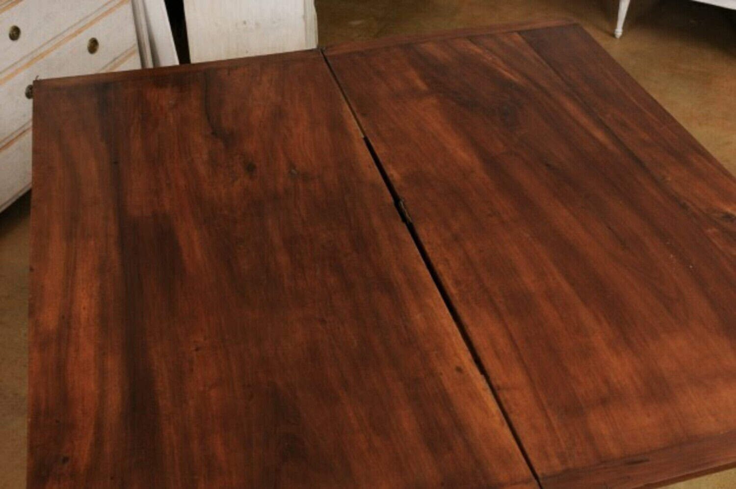 French Directoire Style 19th Century Walnut Table with Folding Top, Tapered Legs - JAA