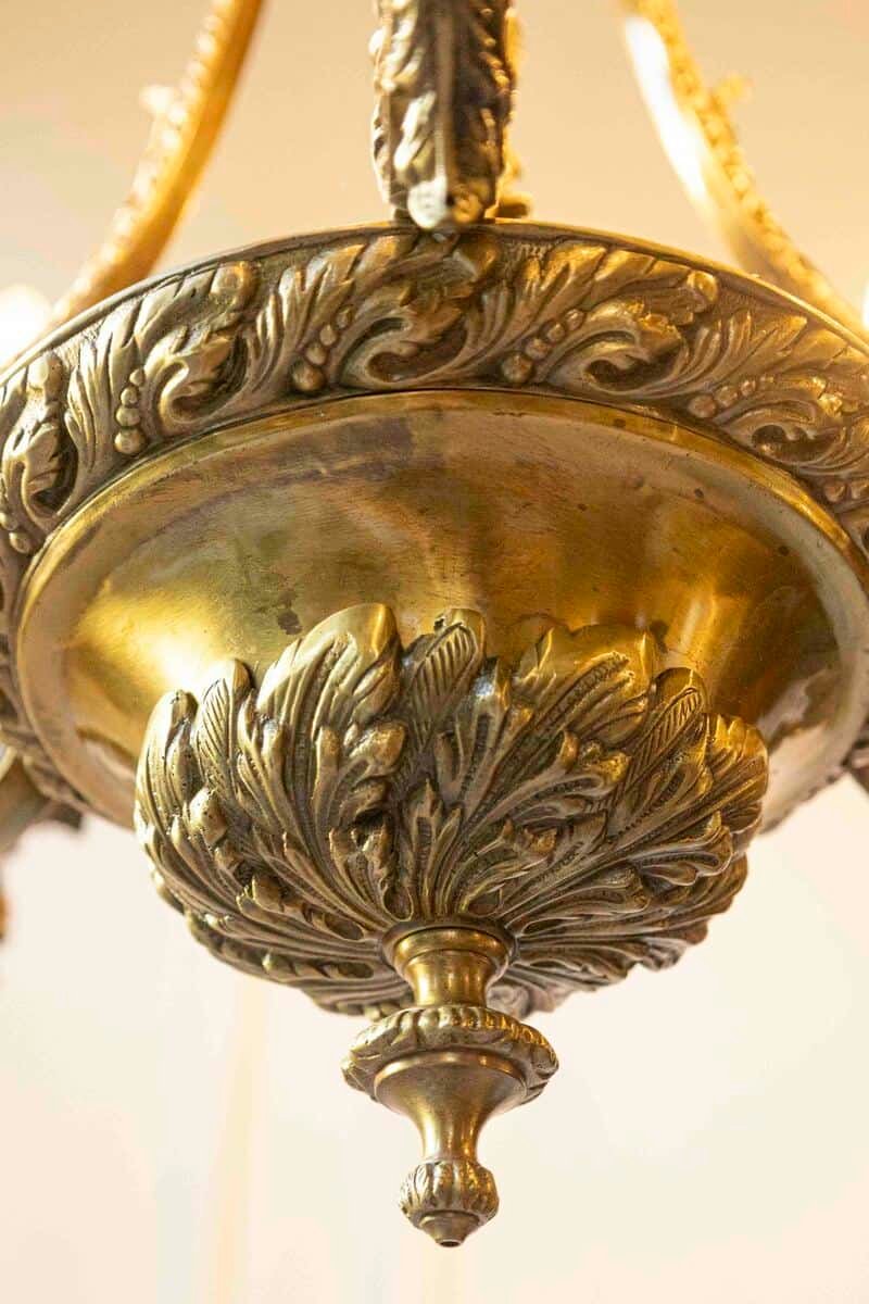 Spanish 19th Century Bronze Six-Light Chandelier with Cherubs and Floral Decor - JAA