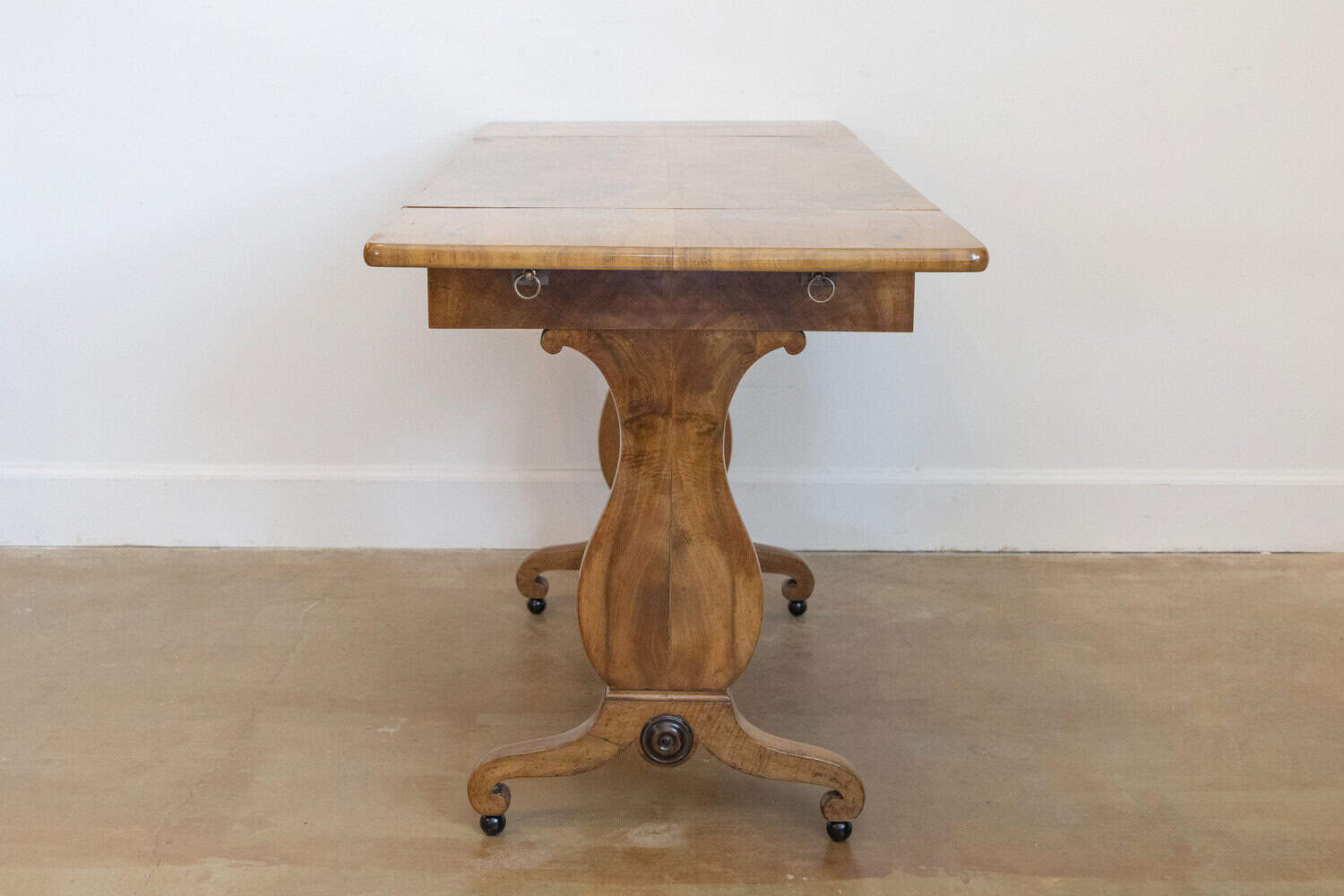 Swedish Empire Revival 1870s Birch Sofa Table with Drop Leaves and Carved Legs - JAA