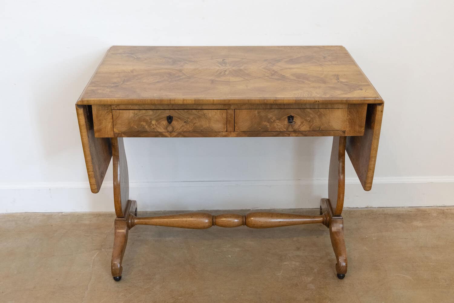 Swedish Empire Revival 1870s Birch Sofa Table with Drop Leaves and Carved Legs - JAA