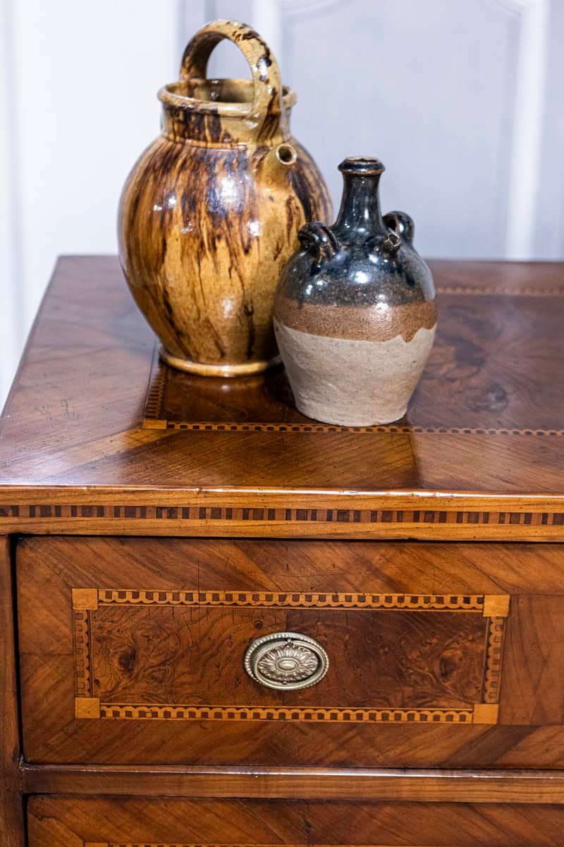 Italian 19th Century Walnut and Mahogany Three-Drawer Commode with Inlay - JAA
