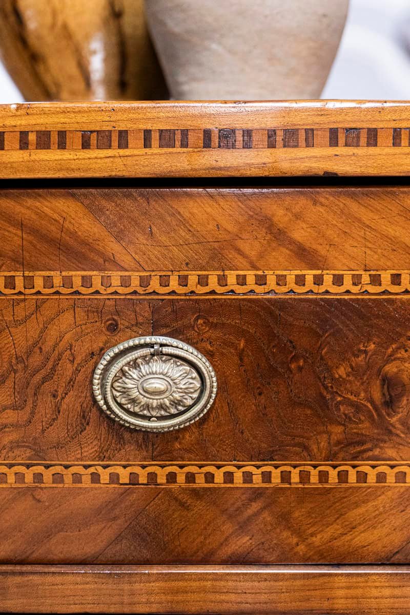 Italian 19th Century Walnut and Mahogany Three-Drawer Commode with Inlay - JAA