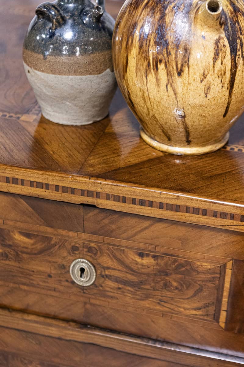 Italian 19th Century Walnut and Mahogany Three-Drawer Commode with Inlay - JAA