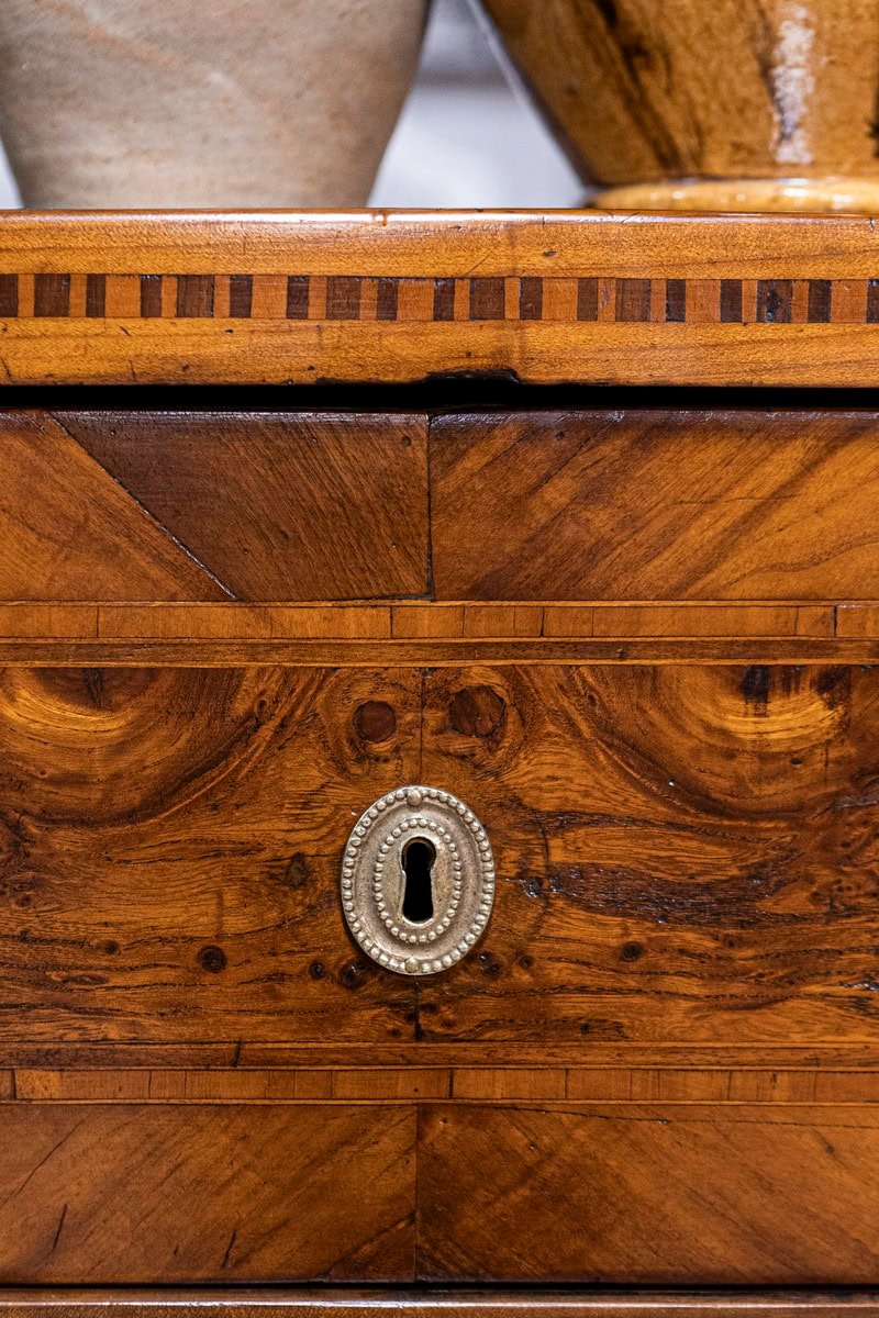 Italian 19th Century Walnut and Mahogany Three-Drawer Commode with Inlay - JAA