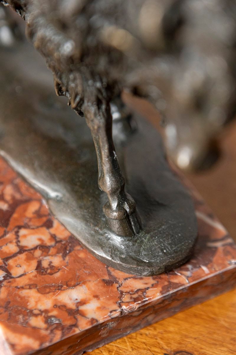 20th-Century French Bronze Sculpture of a Bison on a Marble Base - JAA