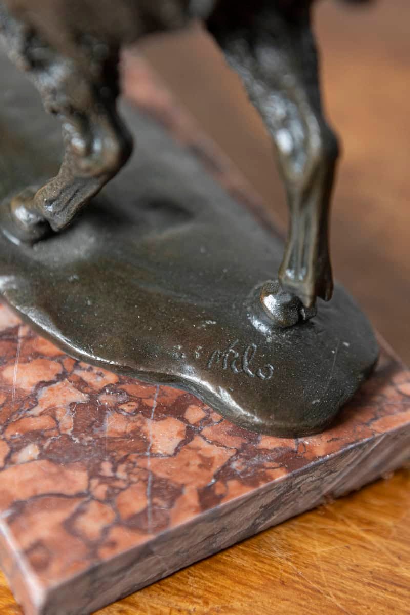 20th-Century French Bronze Sculpture of a Bison on a Marble Base - JAA