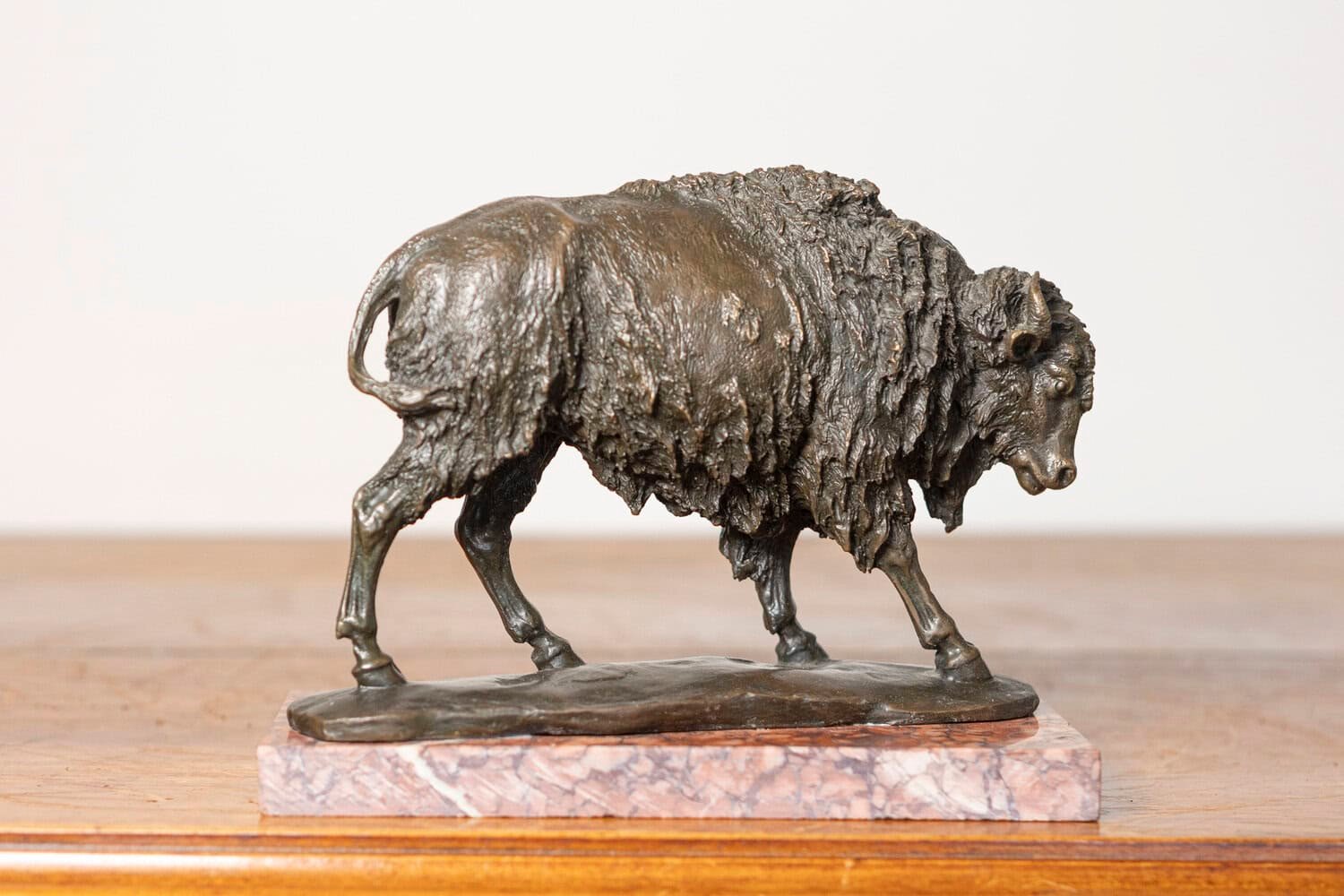 20th-Century French Bronze Sculpture of a Bison on a Marble Base - JAA