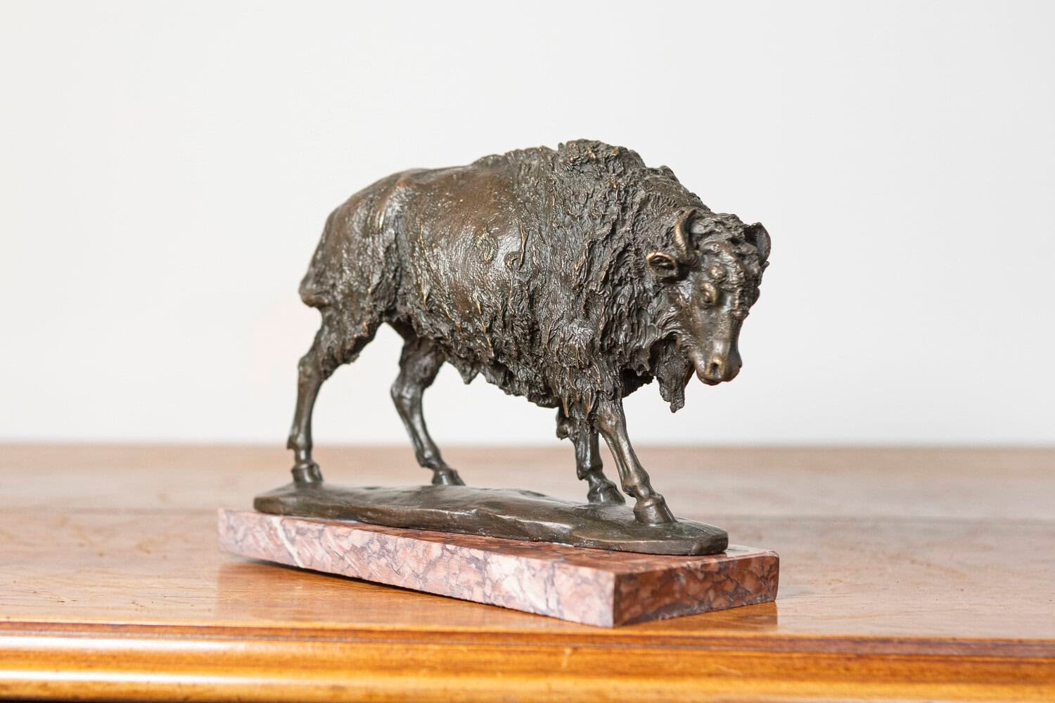 20th-Century French Bronze Sculpture of a Bison on a Marble Base - JAA
