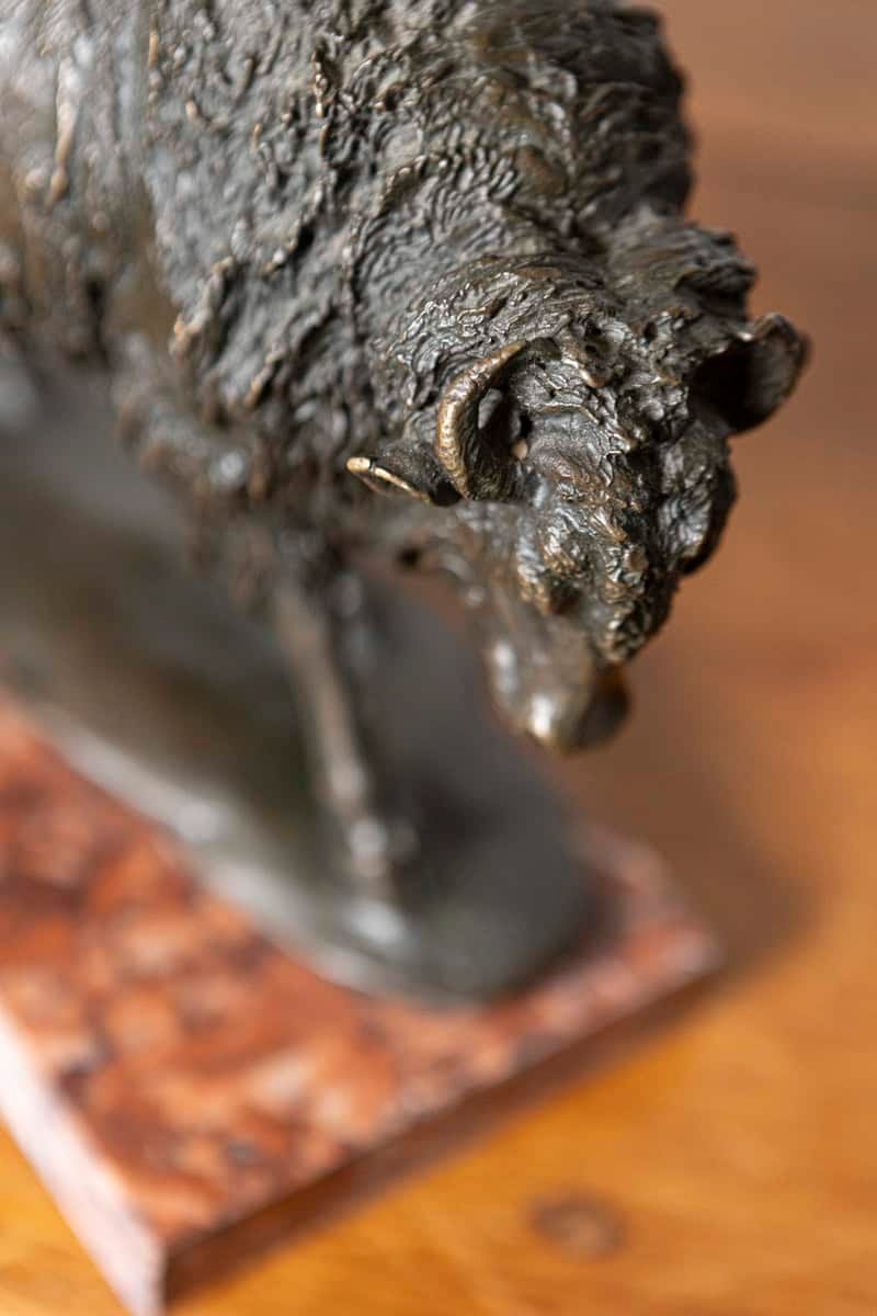 20th-Century French Bronze Sculpture of a Bison on a Marble Base - JAA