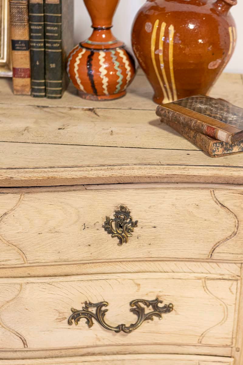 19th Century French Louis XV Bleached Oak Commode with Brass Hardware - JAA
