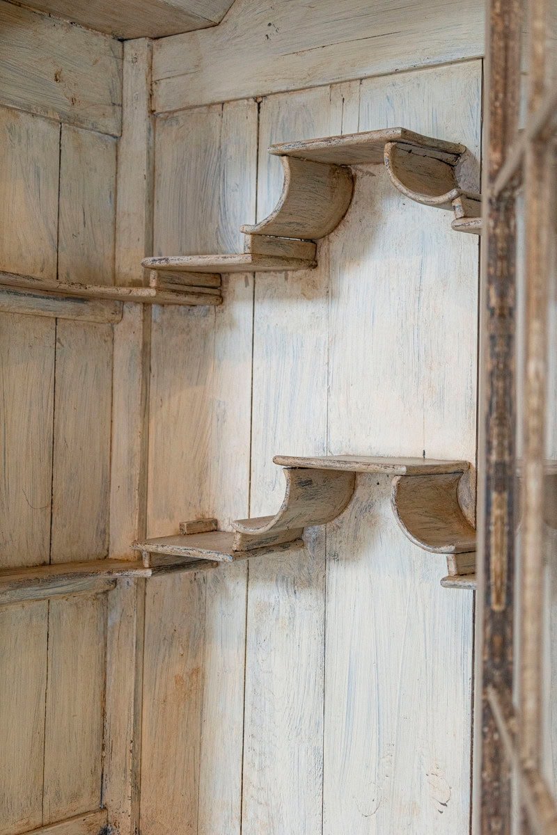 19th Century French Painted Vitrine Cabinet with Bonnet Top and Glass Door - JAA