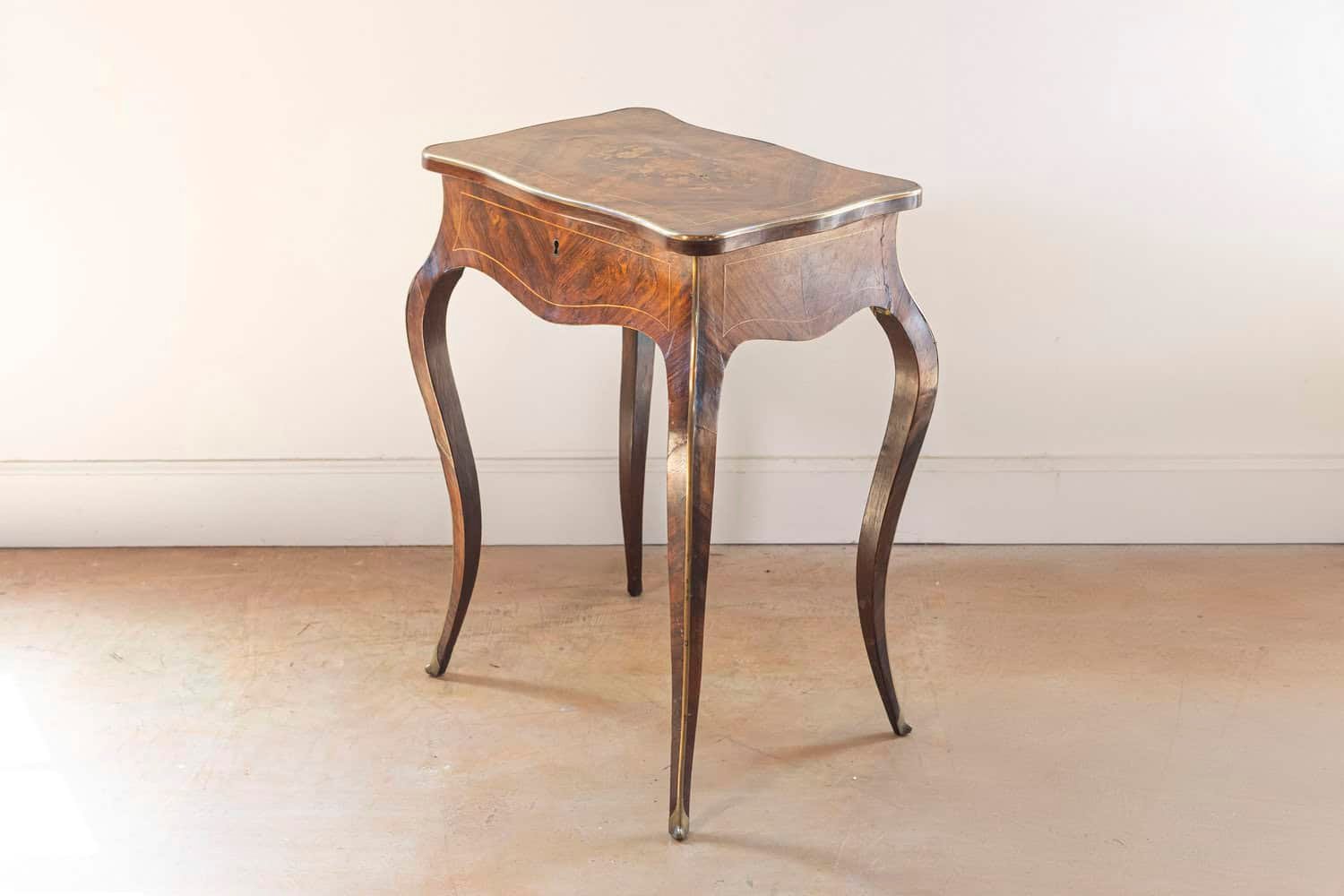 French Louis XV Style 19th Century Marquetry Dressing Table with Floral Motifs - JAA