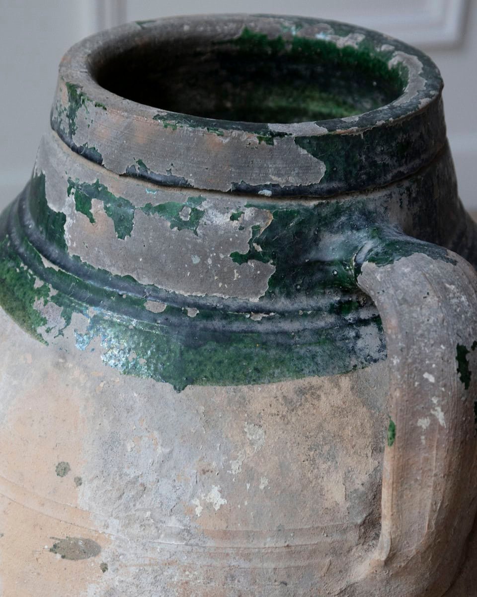 19th Century Balkan Terracotta Jar with Green Drip Glaze - JAA