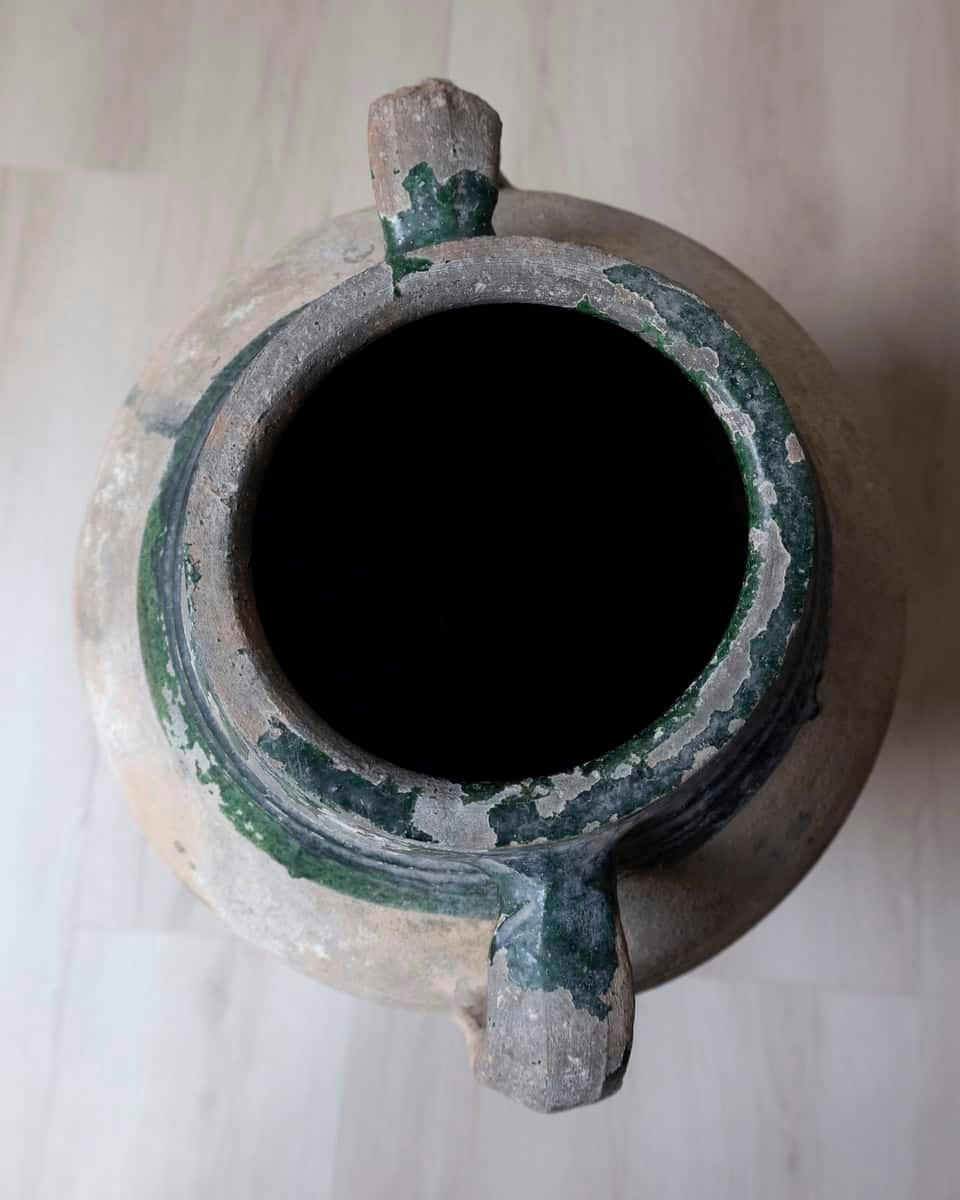 19th Century Balkan Terracotta Jar with Green Drip Glaze - JAA