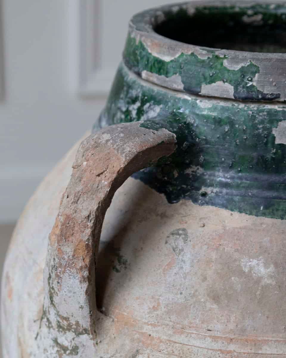 19th Century Balkan Terracotta Jar with Green Drip Glaze - JAA