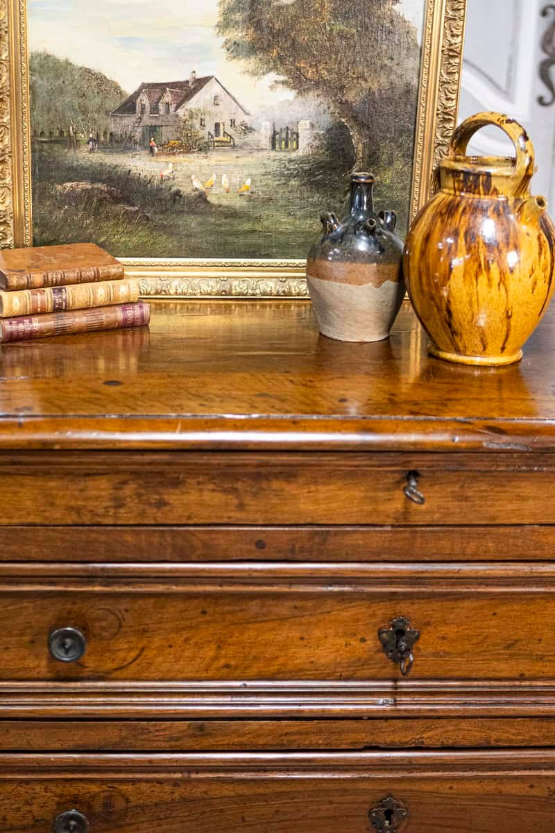 Italian 17th Century Walnut Four-Drawer Commode with Carved Bracket Feet - JAA