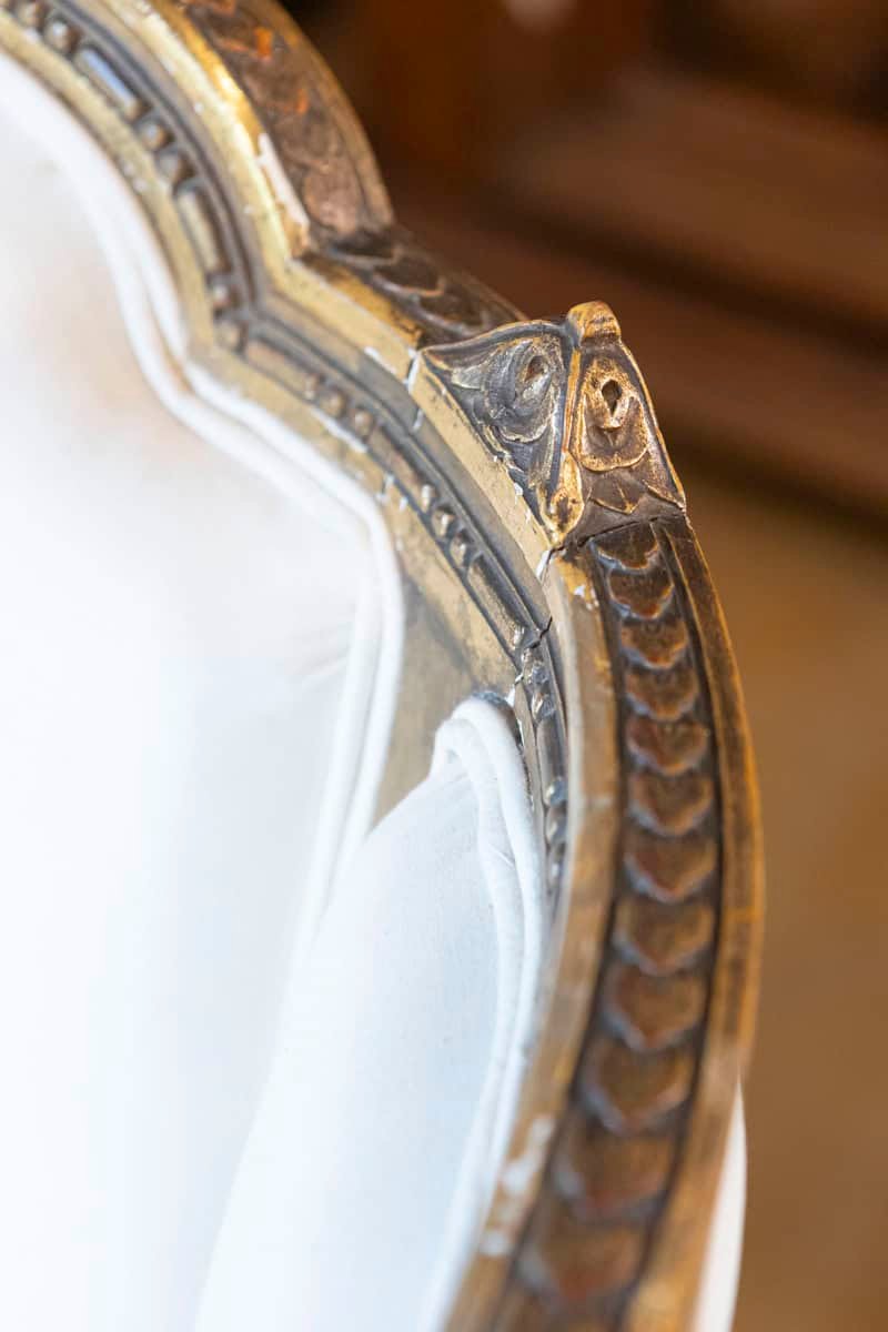 French Louis XVI Style Wingback Settee with Original Gilding and New Fabric - JAA