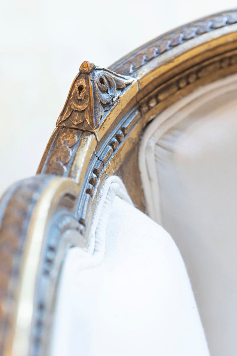 French Louis XVI Style Wingback Settee with Original Gilding and New Fabric - JAA